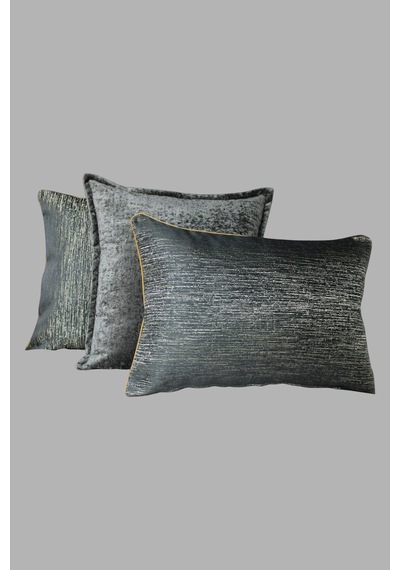 Kırlent Kılıfı Çizgili Desenli Jakarlı Dokuma Ve Kadife Kumaş Seti 45x45 35x50 Çift Taraflı Biyeli Füme