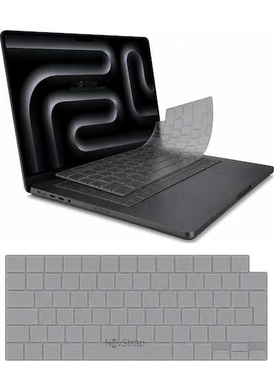 Novstrap Apple Macbook Pro 14 İnç M3 A3401 A3185 A3112 İle Uyumlu Türkçe Q Gri Füme Silikon Klavye Koruyucu Kılıf