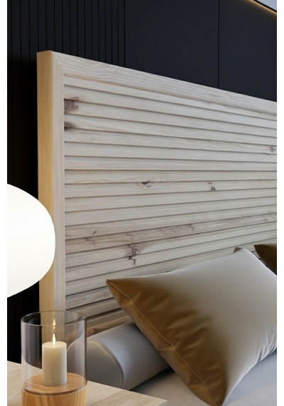 Renazzo Alaz Yatay Başlıklı Masif Ahşap Karyola Natürel 200x200 Natürel - 200 X 200