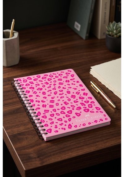 Fc Leo Sert Karton Kapak Spiralli Çizgili Defter Ajanda 17x24 Cm 100 Yp Pembe