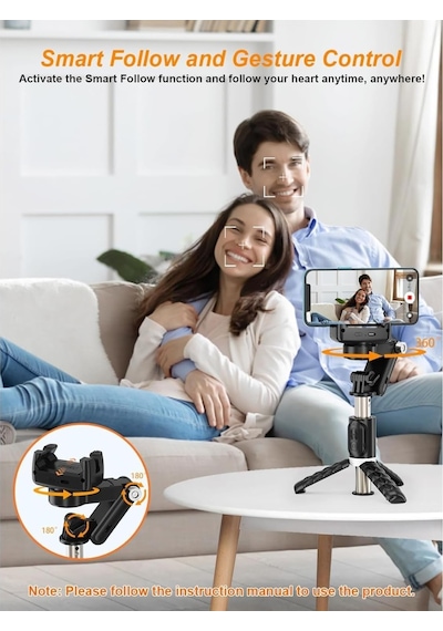 Selfie Çubuğu Tripodlu Gimbal - 2 Eksenli Manevra, Uzayabilir Tripod Telefon Sabitleyici, Led Işıklı Tasarım, Self Genel