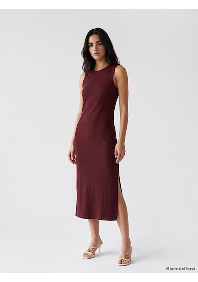 Lcw Vision Bordo Bisiklet Yaka Fitilli Bodycon Elbise