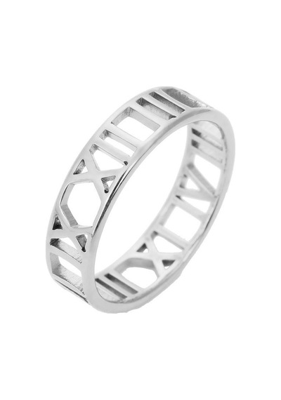 Chavin 6 Mm. Çelik Gri Roma Rakam Bayan Yüzük Eu32by