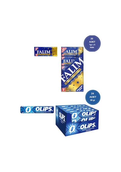 Falım 7gr X 5 X 20 - Olips 28gr X 24 Avantajlı Damla Sakız Ve Olips Mentol Okaliptus Aromalı Paketi