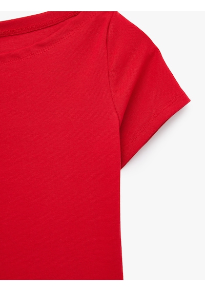 Koton Pamuklu Kısa Kollu Kayık Yaka Slim Fit Tişört Kırmızı 6sal10650ık