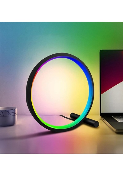 Akıllı Rgb Müzik Ritim Gece Lambası 25cm Led Halka Masa Lambası Bluetooth Kumandalı App Kontrollü Ortam Işığı Siyah