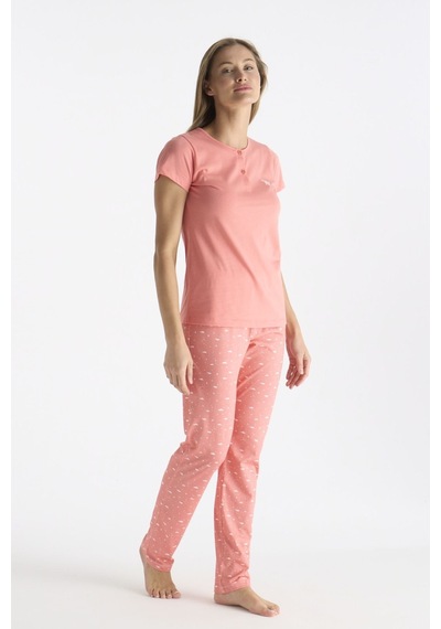U.S. Polo Assn. U.s Polo Assn. 20231 Kadın Kısa Kollu Yakası Düğmeli Pijama Takımı-somon