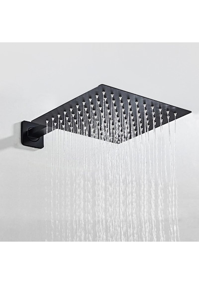 Fause Ankastre Duş Başlığı Borulu Kare Slim Metal 25 X 25 Cm Siyah