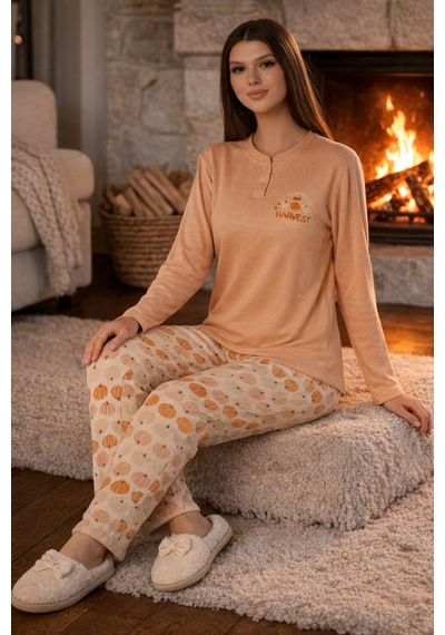 Remsa Kadın Termal Uzun Kol Pijama Takımı 4701 Somon Somon