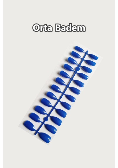 24 Adet Renkli Badem Takma Tırnak 814 Mavi