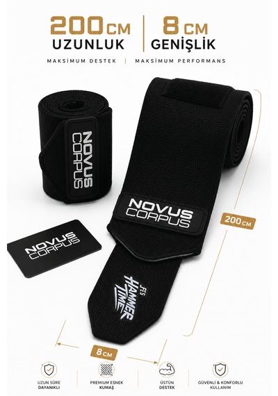 Fitness Diz Bandajı Knee Wraps Ağırlık Crossfit Dizliği Sarmalı Dizlik Cırt Bantlı - 2 Adet - Siyah Desen