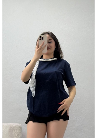 Modi Modal Penye Aksesuarlı Bluz Lacivert - 75239.996. Açık Lacivert Modi Modal Penye Aksesuarlı Bluz Lacivert - 75239.996. Açık Lacivert