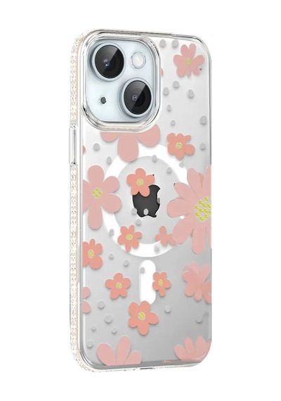 Joko Apple iPhone Uyumlu  14 Uyumlu Floral Magsafe Kapak - Pembe