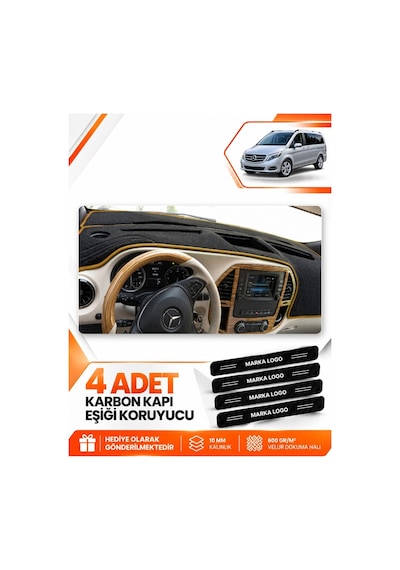 Mercedes Viano W447 2014-sonrası Uyumlu Ön Torpido Koruma Kılıfı Örtüsü - Siyah Kahverengi