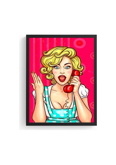 Doğal Ahşap Çerçeveli Pop Art Desenli Tablo - Retro Pembe Tonlar Huhu1812