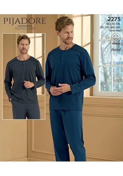 Pijadore Erkek %100 Pamuklu Uzun Kollu Pijama Takımı 2275 Mavi