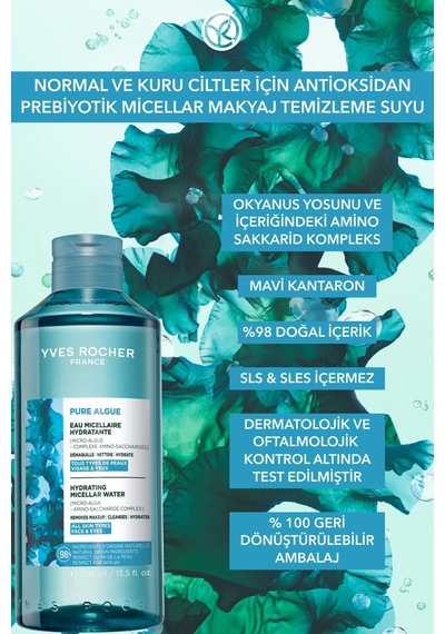 Yves Rocher Makyaj Temizleme Micellar Suyu-normal Ve Kuru Cilt -pure Algue Nemlendirici Botanik Kompleks 400ml