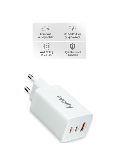 Hızlı Şarj Adaptörü 67w Gan + Type-c Kablo 100w Pd 3 Port, İphone & Samsung Uyumlu V0102010