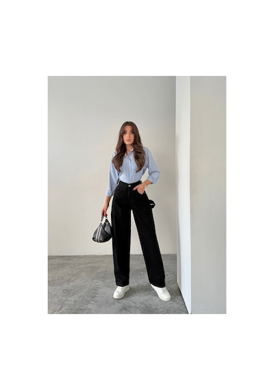 Blue Marlın Yan Kemer Siyah Tokalı Kargo Cep Detaylı Baggy Jeans Siyah