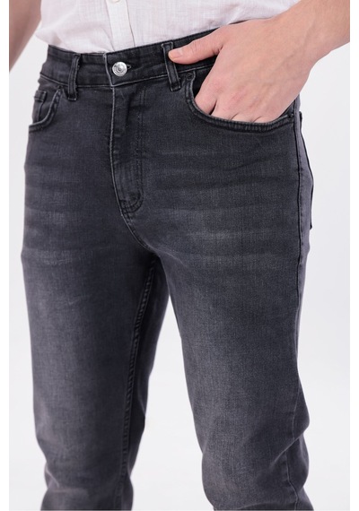 Blayn Jeans Erkek Gri Regular Fit Düz Paça Esnek Denim Kot Pantolon Günlük Antrasit Gri