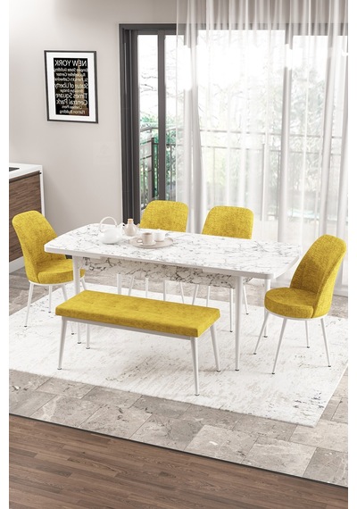 Canisa Concept Zen Serisi 80x132 Mdf Açılabilir Beyaz Mermer Desen Masa Takımı 4 Hardal Sandalye Ve 1 Bench Masa Beyaz Mermer Sandalye Ve Bench Hardal Canisa Concept Zen Serisi 80x132 Mdf Açılabilir Beyaz Mermer Desen Masa Takımı 4 Hardal Sandalye Ve 1 Bench Masa Beyaz Mermer Sandalye Ve Bench Hardal