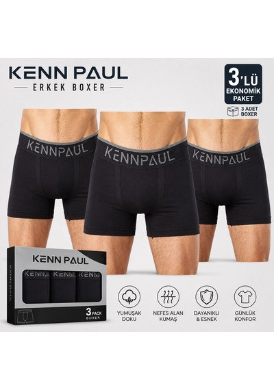 Kennpaul Likralı Erkek Boxer 3 Adet gri