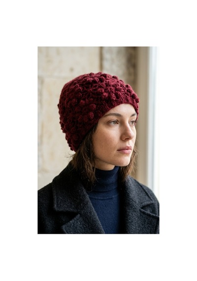 Emybox El Örgüsü Siyah Kadın Bere Tığ İşi Çiçek Motifli Bohem Kışlık Şapka - Vintage Stil Yumuşak Örgü Bere Modeli Bordo