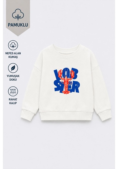 Monila Erkek Çocuk 3 İplik Kumaş Pamuklu Baskılı Sweatshirt Ekru