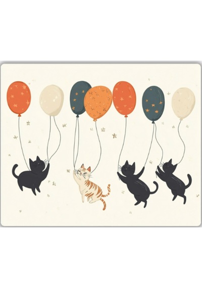 Uçan Balonlu Kediler Baskılı Mouse Pad 18x22 Cm