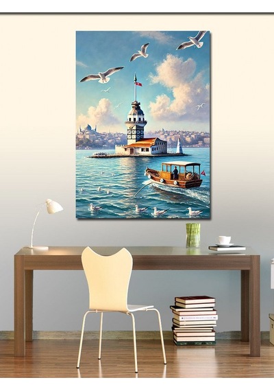 Kanvas Tablo Kız Kulesi Ve Uçan Martılar 70cmx100cm