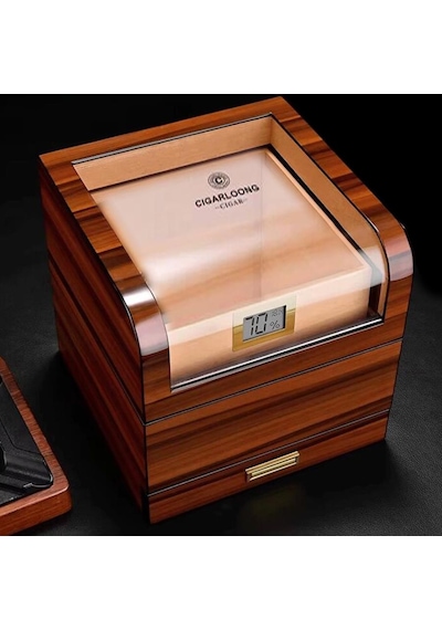Cigarloong Camlı Katlı Humidor Puro Kutusu Tiger Desen 100s