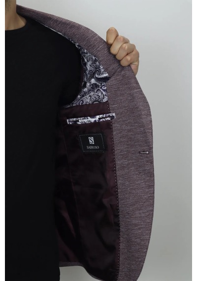 Duayen Dmctekstil Erkek Bordo Kırçıllı İtalyan Kesim Dar Kalıp Tek Düğme Blazer Ceket