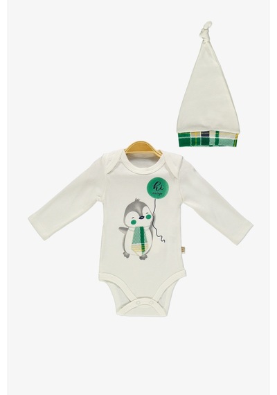 Mnk Baby & Kids Kravatlı Penguen Badi , Pantolon , Şapka Penye Takım Mnk0587 Yeşil