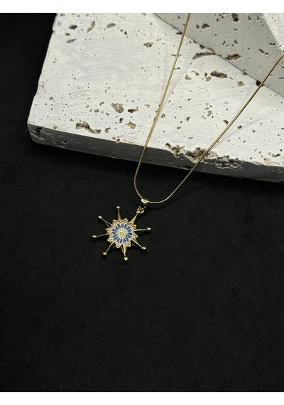 Zirkon Taşlı Gold Kutup Yıldızı Kolye Yeşil