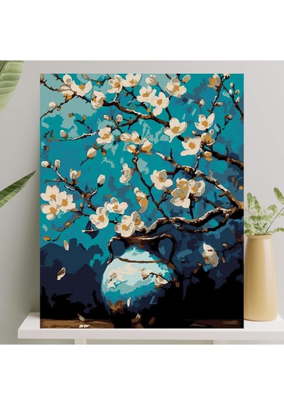 Sayılarla Boyama Tuval Seti Fırça Boya Dahil Çıtaya Gerili 40x50 Cm - Mavi Bahar