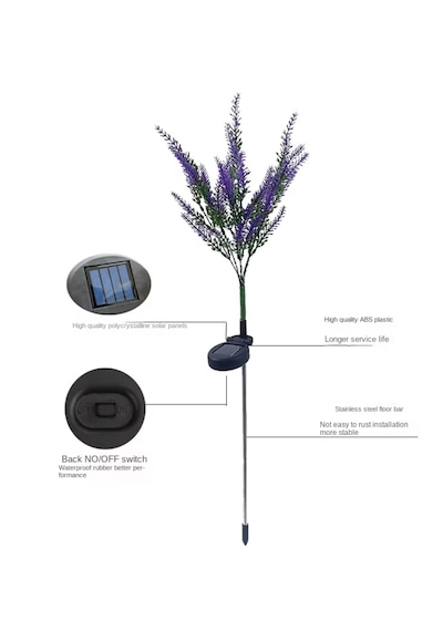 2'li Solar Lavanta Çiçeği Led Bahçe Lambası - Güneş Enerjili Dekoratif Çim Aydınlatma Dekoratif Yol Süsü 2 Adetli Set