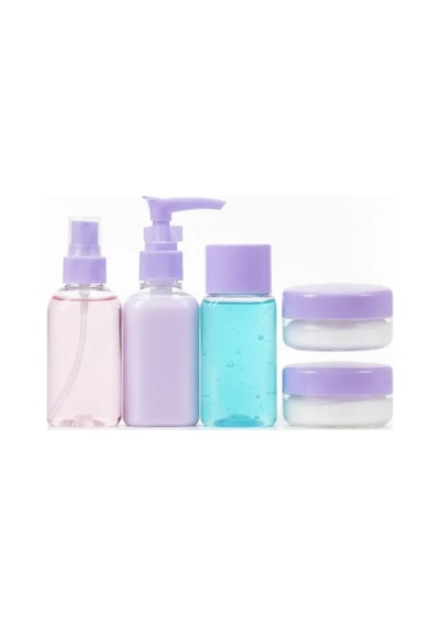 5 Parça Seyahat Banyo Seti 30 Ml Şeffaf Taşınabilir Şişe Seti Mor