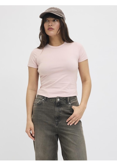 Kadin Bisiklet Yaka Streç Kalip Basic Tisört - Gigi - 12248921 Violet Ice