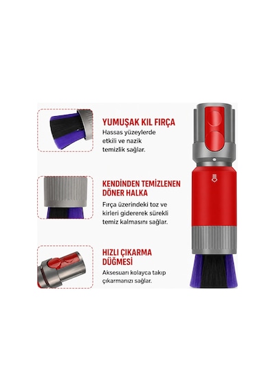 Valkyrie Dyson V7 V8 V10 V11 V15 Outsize Uyumlu Kendinden Temizlemeli Yumuşak Toz Alma Fırçası