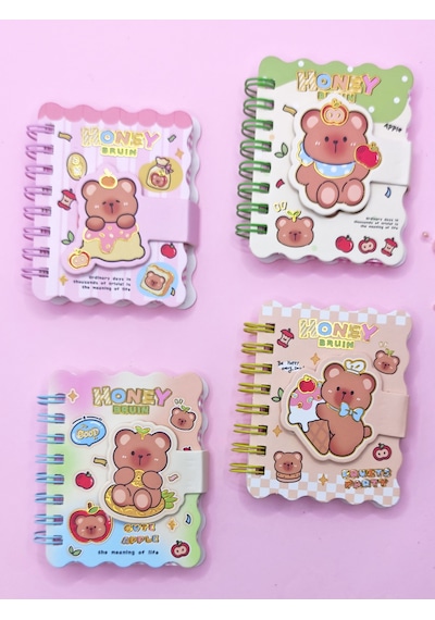 Honey Bear Cırtlı Cep Boy Sevimli Ayıcık Mini Not Defteri 7x8 Cm - Yeşil