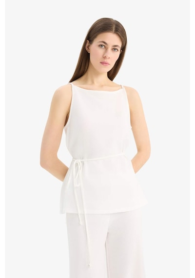Defacto Regular Fit Kayık Yaka Bağcıklı Pike Kolsuz Bluz E5778AX25SP Beyaz