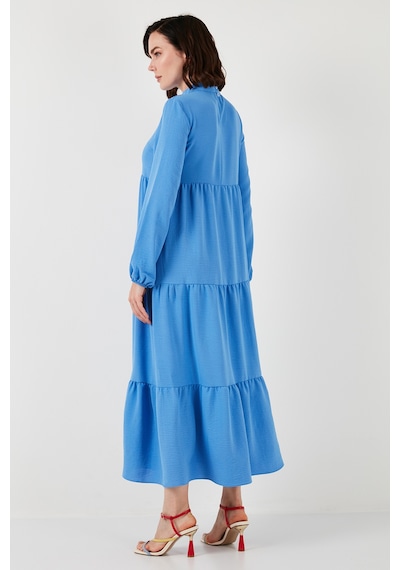 Lela Modest Regular Fit Dik Yaka Uzun Bayan Elbise 611El545 Açık Mavi
