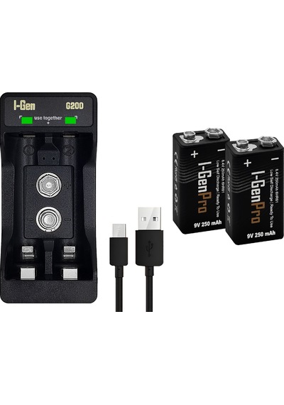 I-gen D925 2'li Aa/aaa/9v Pil Şarj Aleti + 2 Adet 9v Pro 250 Mah 1.2v Ni-mh Şarjlı 9v Pilli Set