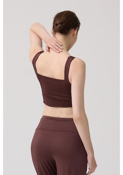 Cottonhill Kahverengi Kare Yaka Crop Top Büstiyer Kahverengi