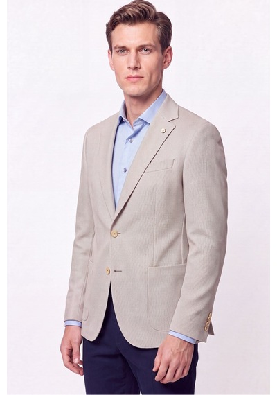 Comfort Fit Torba Cep Esnek Pamuklu Bej Blazer Ceket C 740