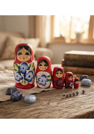 İç İçe Geçen Dekoratif Oyuncak 5'li Ahşap Matruşka Rus Bebek Seti El Boyama Ev Dekoru Hediye Kırmızı Hediyelik Eşya