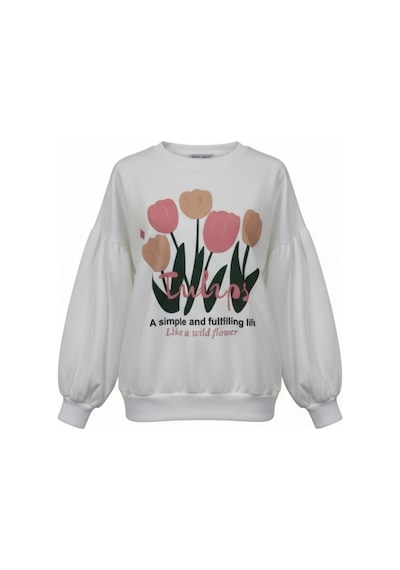 Fesshera Kids Kız Çocuk Sweatshirt Balon Kol Baskılı Oversize Pamuklu Sweatshirt / Geniş Kalıp Uzun Kollu Tişört Beyaz Fesshera Kids Kız Çocuk Sweatshirt Balon Kol Baskılı Oversize Pamuklu Sweatshirt / Geniş Kalıp Uzun Kollu Tişört Beyaz