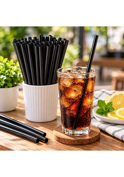 Siyah Pipet 25 Adet Plastik Pipet İçecek Pipeti Kokteyl Ve Soğuk İçecekler İçin