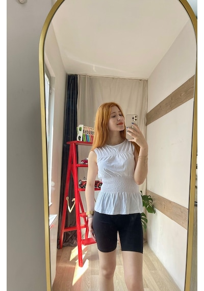 Büzgülü Kadın Beyaz Bluz BEYAZ