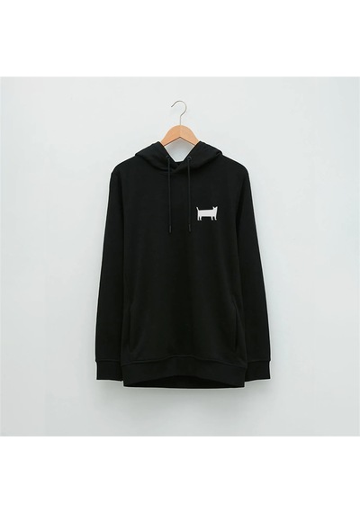 Minik Kedi Özel Tasarım Baskılı Kapüşonlu Sweatshirt Siyah